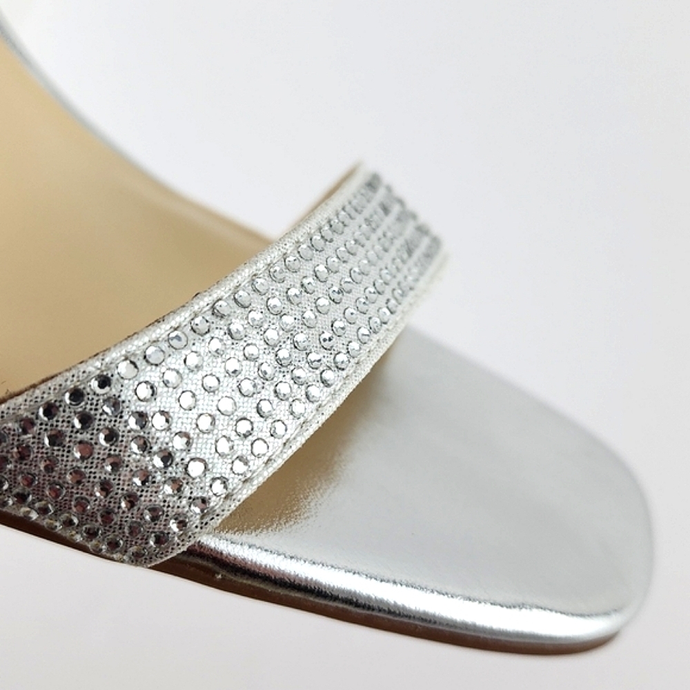 Jessica Simpson Women Silver Rhinestone Double Strap Slip On High Heel Sandal 9M - Picture 10 of 16